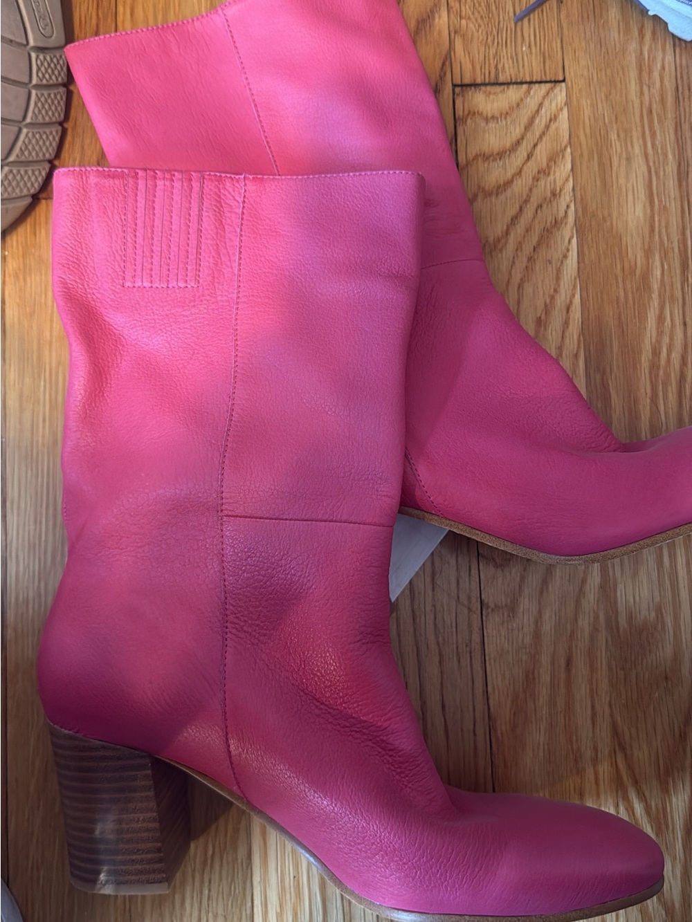Mid-Calf Pink Leather Women's Boots